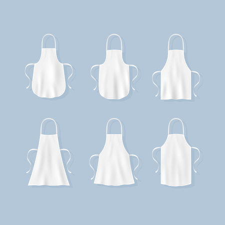 Kitchen apron set. Collection of template clothing for cooking. Cook uniform or housewife accessoryのイラスト素材