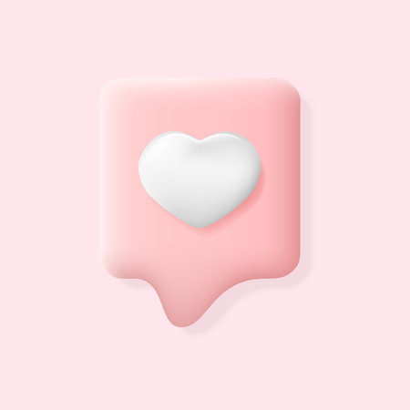 Like notification element. Chat bubble with heart icon for mobile app, social media applicationのイラスト素材