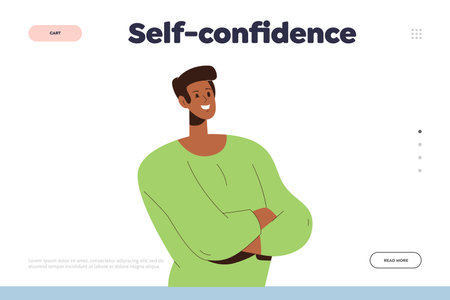 Landing page with self-confidence concept and happy smiling man holding folded arms on chestのイラスト素材