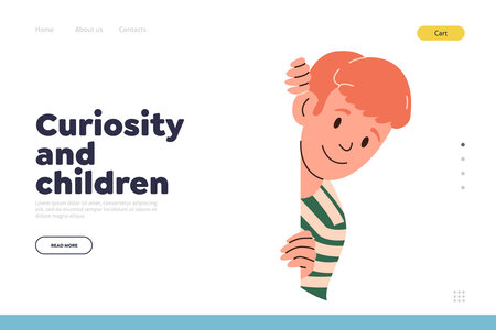 Curiosity and children landing page template for online service offering entertainment for kidsのイラスト素材