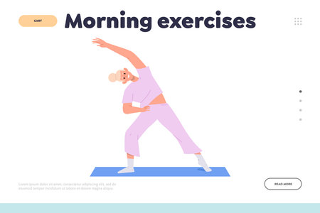 Morning exercise promotional landing page website design template for fitness online serviceのイラスト素材