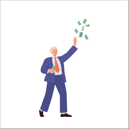 Young business man character catching dollar banknote cash chasing money isolated on whiteのイラスト素材