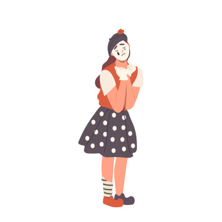 Isolated silent woman mime actress with crybaby mask on face showing sadness and dramatic moodのイラスト素材