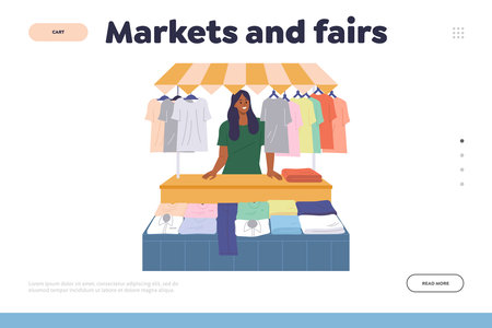 Market and fairs landing page online service offering trendy outfit and second hand clothingのイラスト素材