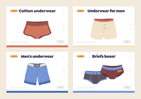 Isolated set of landing page design template for website online service selling male underwearのイラスト素材