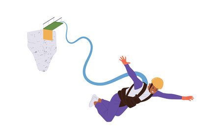 Brave sportsman wearing helmet enjoying rope or bungee jumping isolated on white backgroundのイラスト素材