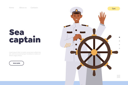 Sea captain at cruise ship liner steering wheel landing page professional marine stuff websiteのイラスト素材