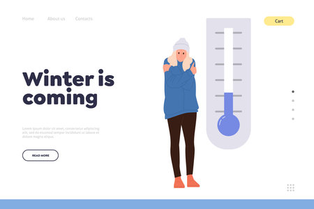 Winter is coming concept for landing page template offers tips and advices how to warm up when coldのイラスト素材