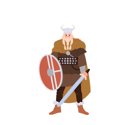 Viking norseman mascot mythology cartoon male soldier authentic character isolated on whiteのイラスト素材