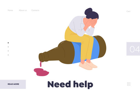 Landing page template offers professional therapy for people need help to overcome alcohol addictionのイラスト素材