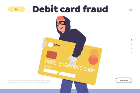Debit card fraud concept for landing page template online service providing security technologyのイラスト素材