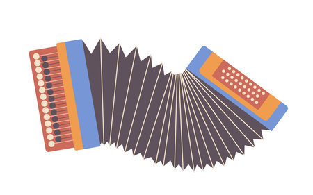 Bayan or accordion folk music instrument for ethnic orchestra cartoon isolated on white backgroundのイラスト素材