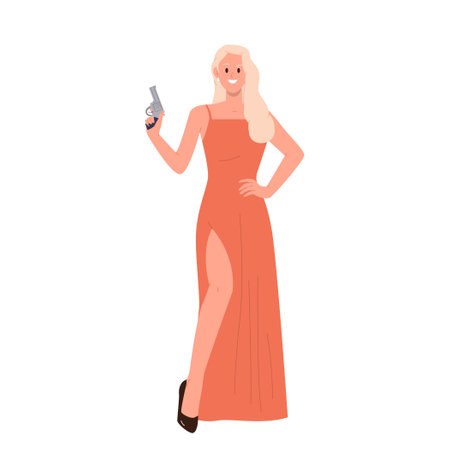 Beautiful elegant woman special secret agent cartoon characters undercover isolated on whiteのイラスト素材