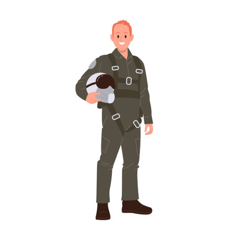 Military man pilot of air force cartoon characters wearing uniform holding helmet isolated on whiteのイラスト素材