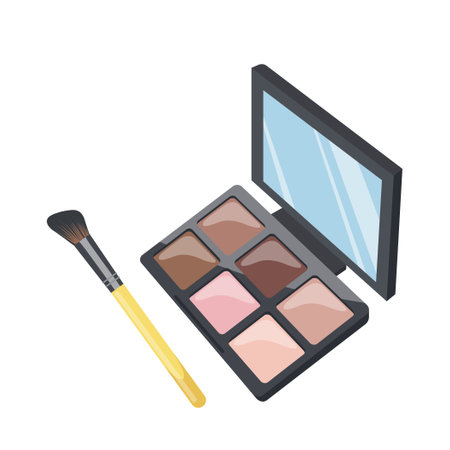 Colorful eyeshadow palette decorative cosmetics with brush vector illustration isolated on whiteのイラスト素材