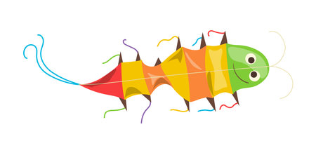 Funny cartoon colorful caterpillar kite kids paper toy flying isolated on white backgroundのイラスト素材