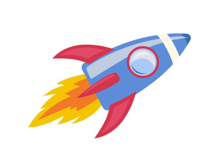 Flying rocket vector illustration children toy baby shower design isolated on white backgroundのイラスト素材