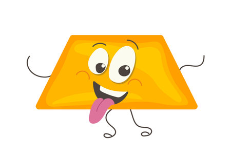 Cute funny trapezoid cartoon character with grimacing face fooling around vector illustrationのイラスト素材