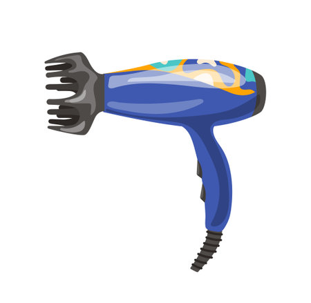 Cartoon hairdryer electric appliance with volume styling nozzle isolated on white backgroundのイラスト素材