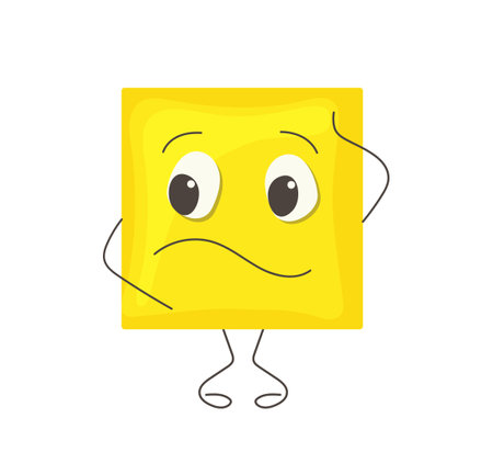 Funny doodle confused square cartoon character cute geometric shape emoticon vector illustrationのイラスト素材