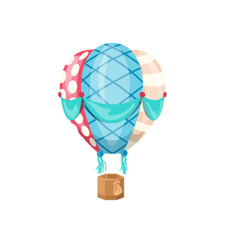 Cartoon hot air balloon cute colorful vintage aerial vehicle vector illustration isolated on whiteのイラスト素材