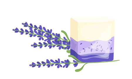 Bar of lavender hand soap handmade beauty and body care cosmetics isolated vector illustrationのイラスト素材
