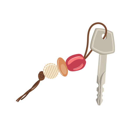 Key with creative handcraft mineral stones pendant on leather thread isolated vector illustrationのイラスト素材