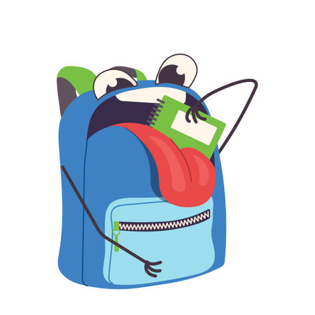 Funny schoolbag cartoon character with pupil stationery vector illustration isolated on whiteのイラスト素材