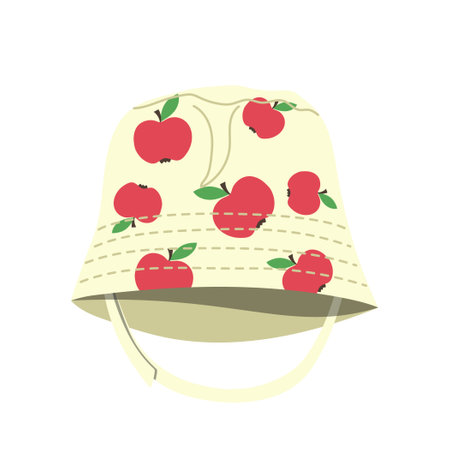 Cute sunhat with funny apple fruit pattern seasonal clothing accessory isolated vector illustrationのイラスト素材