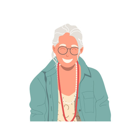 Attractive elderly woman modern fashion lady of retired age cartoon character isolated portraitのイラスト素材