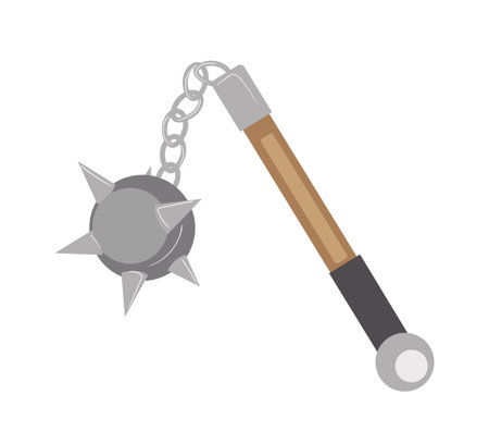 Flail contact flexible-jointed bladed weapon with shock-crushing action isolated on white backgroundのイラスト素材