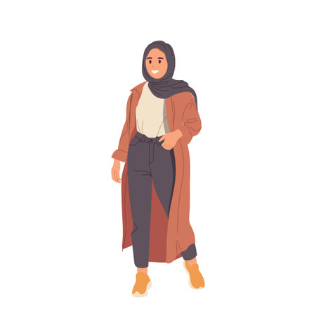Young teen Arabic girl cartoon character demonstrating casual fashion style in oriental traditionのイラスト素材