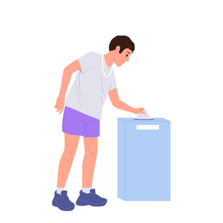 Young man cartoon character balloting participating in government vote campaign isolated on whiteのイラスト素材