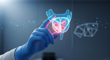 hand interacts with holographic representation of molecular structure, showcasing advanced.の素材