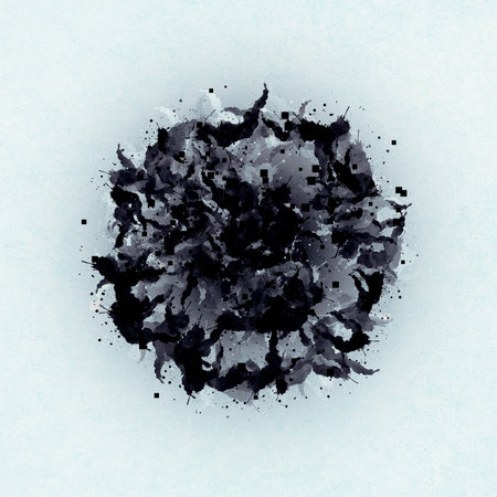 Black Watercolor Circle Splashes Set Isolated on White Background. Border of hues of black paint...