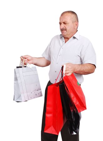  Elderly white man with bags for shoppingの写真素材