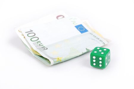 Euro currency and gamble cube isolatedの写真素材