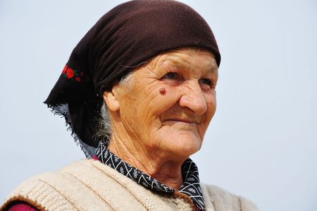 Very old woman with expression on her faceの写真素材