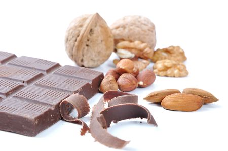 Chocolate, table, pieces, on white backgroundの写真素材