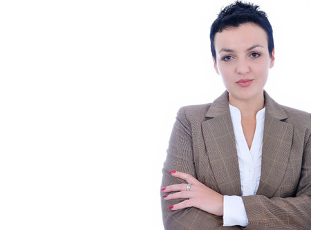 Attractive sexy woman standing, copy space beside