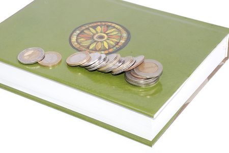 Book and coins isolated の写真素材