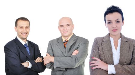 Young attractive business woman in front of group of business peopleの写真素材