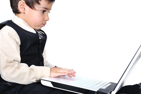 posetive kid with laptopの写真素材