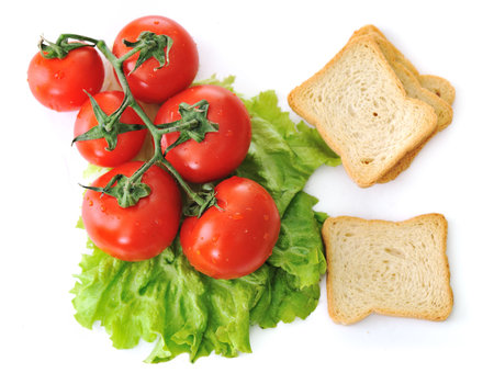 Fresh vegetables and breadの写真素材