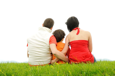 Happy family in natureの写真素材