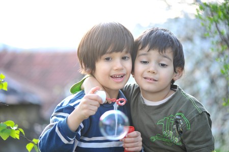 happy children in nature outdoor の写真素材