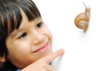 Snail and kidの写真素材