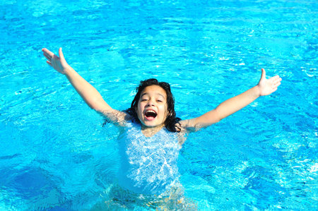 On beautiful pool, summer great time!の写真素材