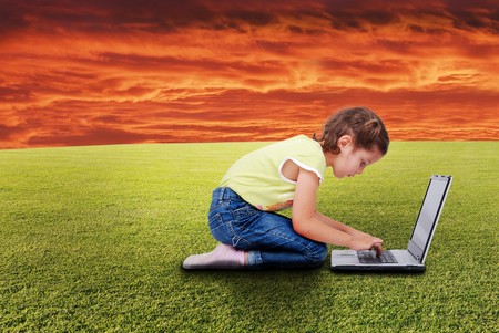 Chidren activities on laptop isolated in whiteの写真素材