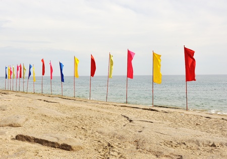Flags on the beachの写真素材